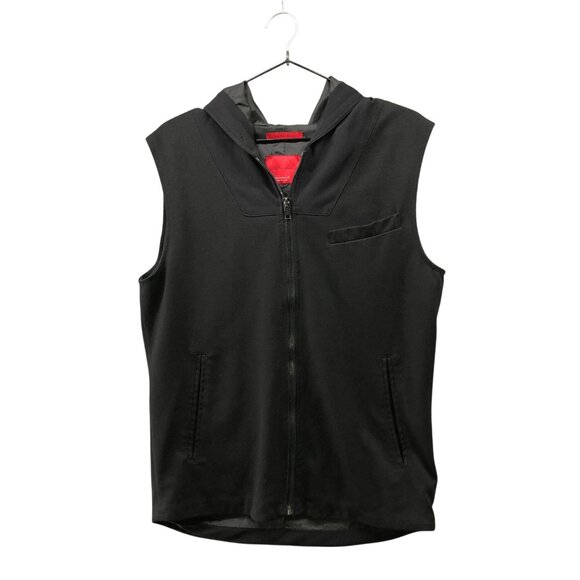 Zara Zip Sleeveless Hoodie Vest Mens M Black Technical Hybrid Jacket - Picture 1 of 9
